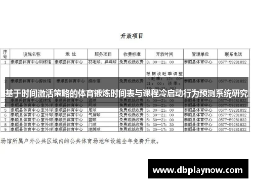 基于时间激活策略的体育锻炼时间表与课程冷启动行为预测系统研究